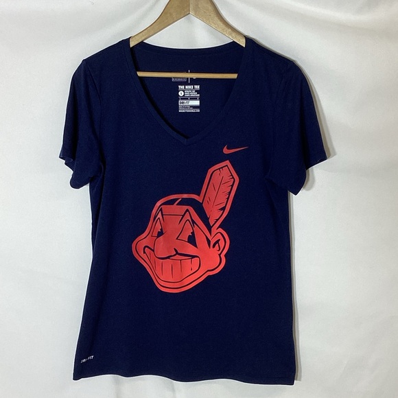 CLEVELAND INDIANS Baseball V-Neck Nike T-Shirt Size Large - Picture 1 of 5